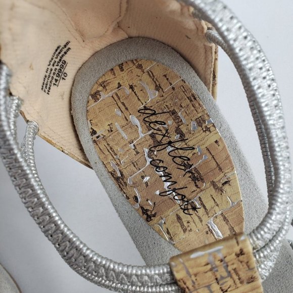 DEXFLEX Silver & Cork Wedge Sandals Size 6 - Picture 6 of 7
